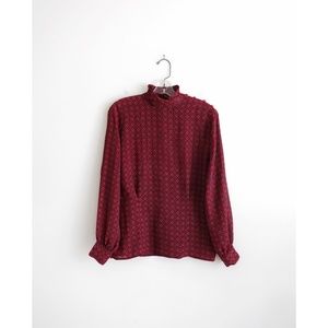 Vintage Red Black Geo Print Mock Neck Top sz 6